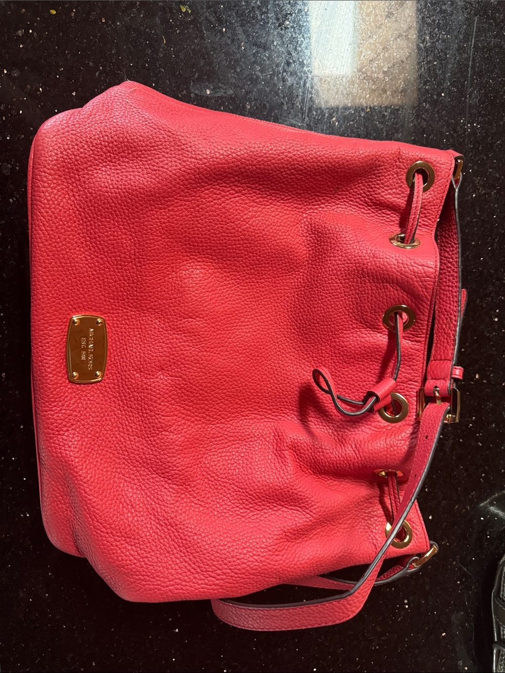 Michael Kors Coral Pink Pebbled Leather Drawstring Shoulder Bag